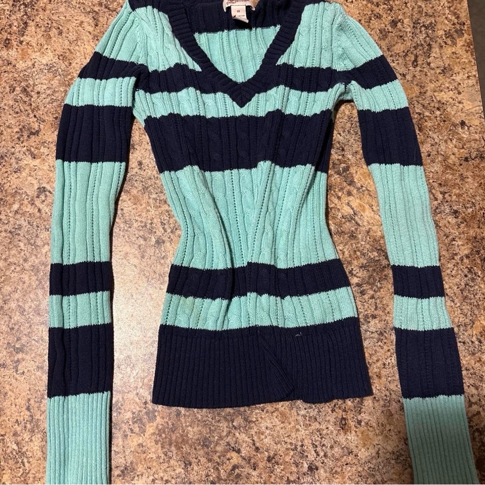 Arizona Jean Company V-Neck Sweater - Teal and Navy